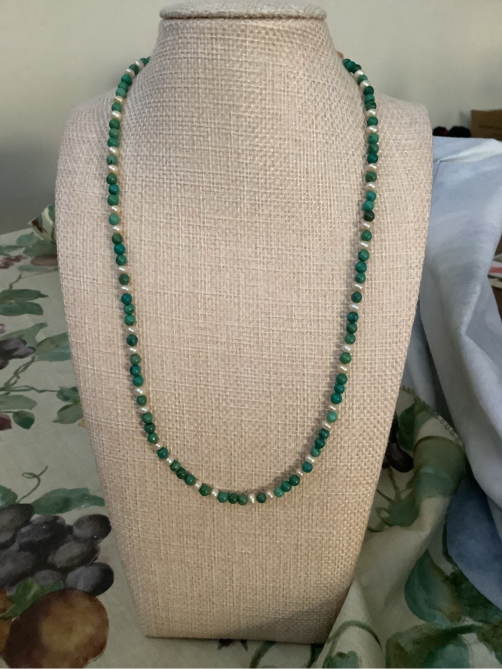 Turquoise and pearl Beaded Necklace